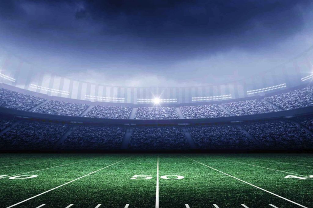 Football Stadium 50 Yard Line Under Lights At Night