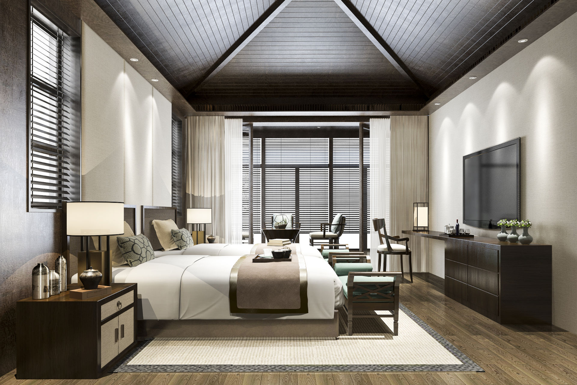 Luxury Modern Hotel Room Suite 3d Rendering