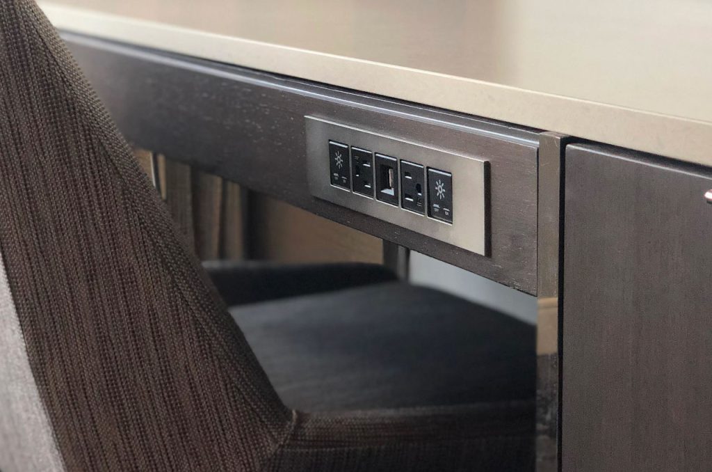 Metro Light And Power Outlets Built Into Hotel Desk 2
