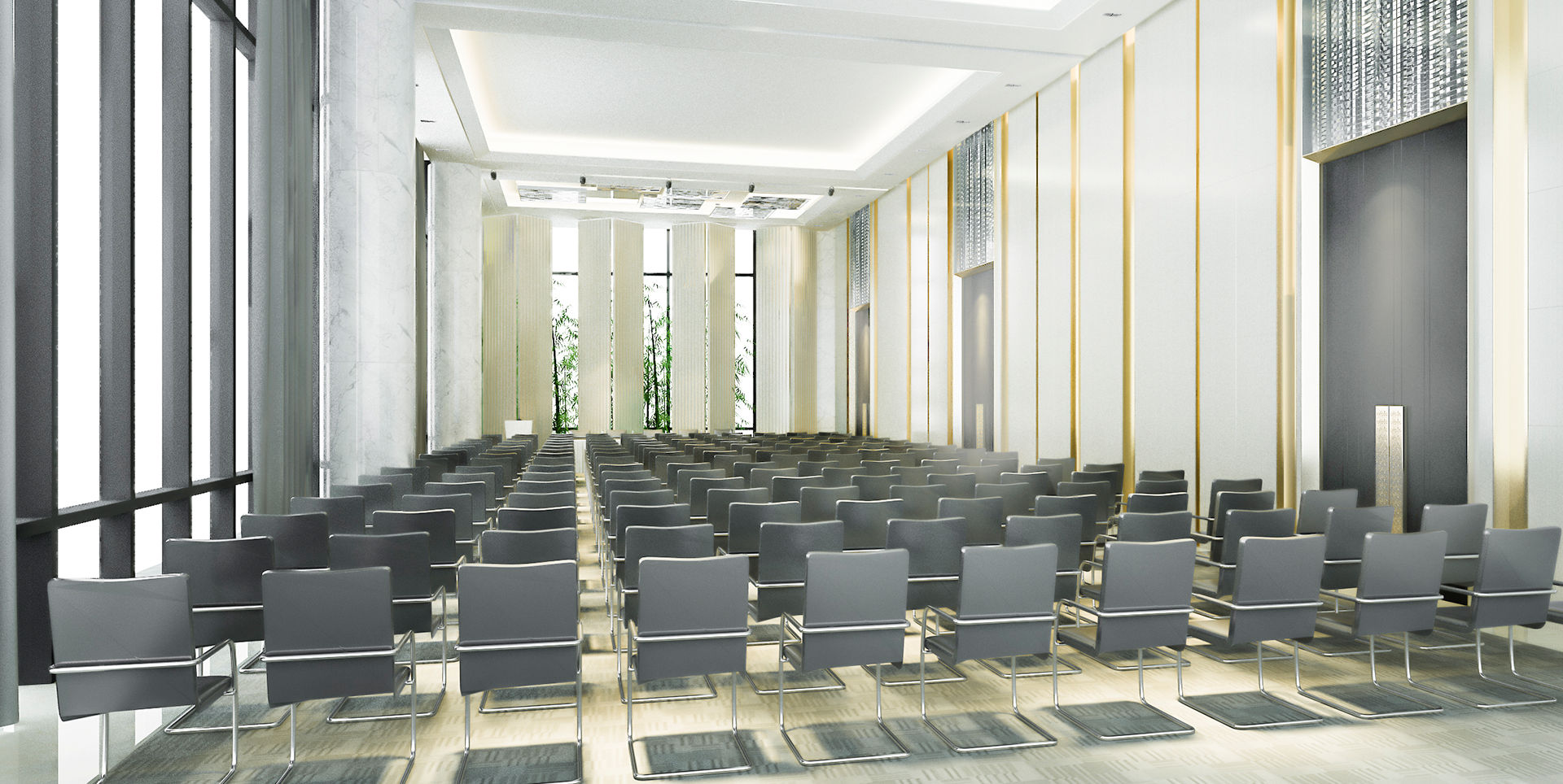 Modern Bright Conference Room Rows Of Chairs 3d Rendering