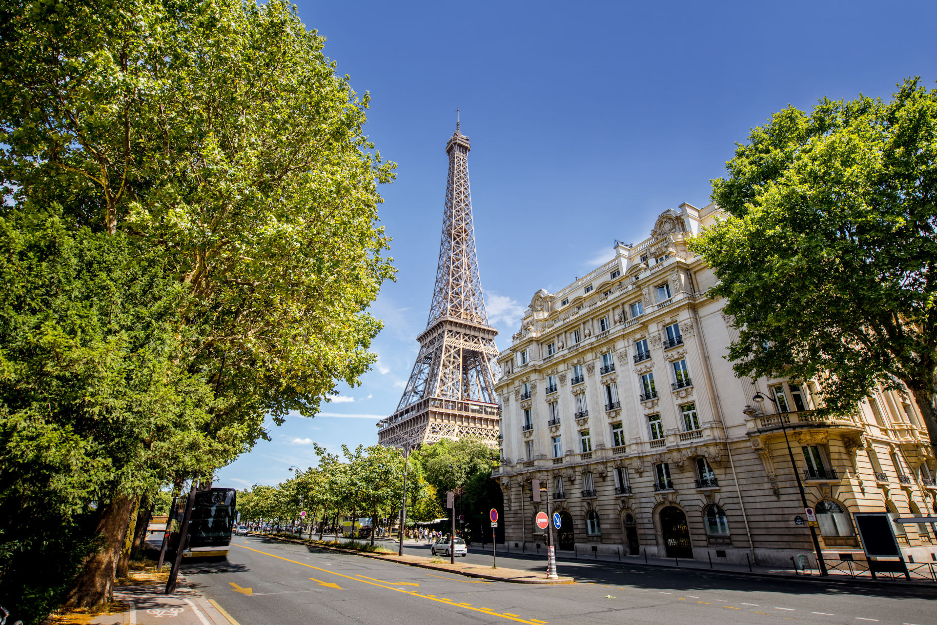 View Of Paris Eiffel Tower From Street Below